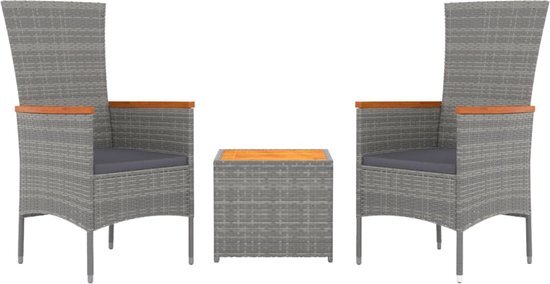 vidaXL 3-delige Loungeset poly rattan en massief acaciahout grijs