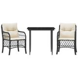 Salon de jardin 3 pièces polyrattan noir avec coussins