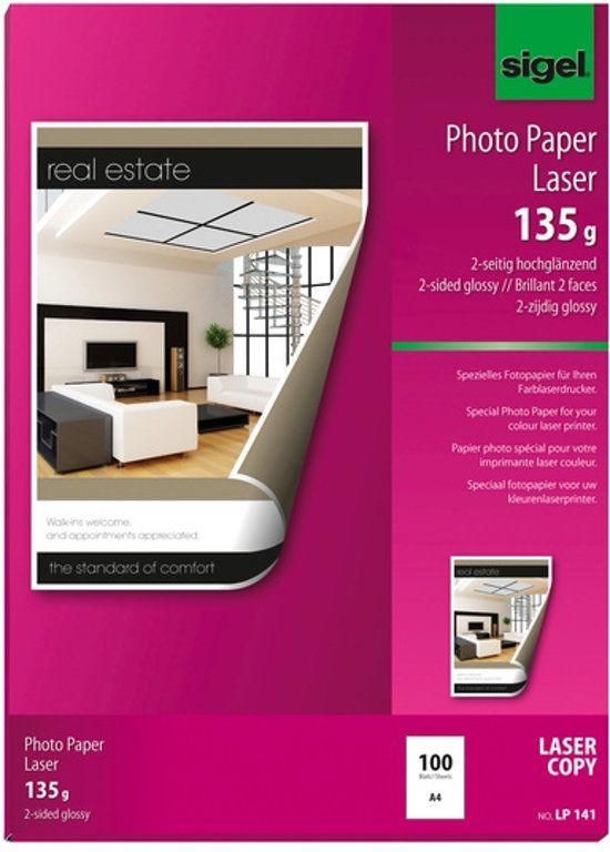 Sigel fotopapier kleurenlaser A4 hoogwit glans 135g 100 vel