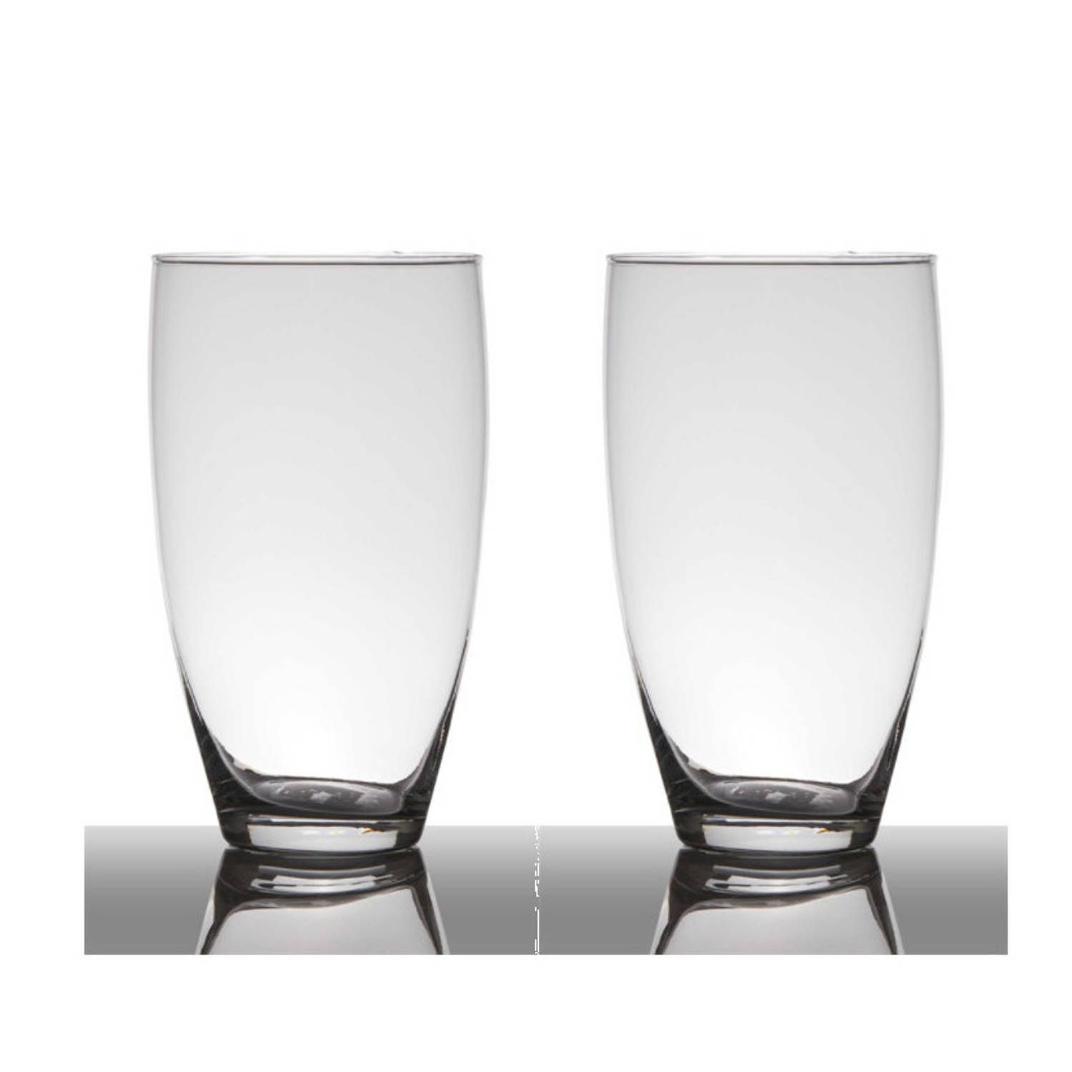 Set van 2x transparante glazen vazen - 25 x 14 cm - Bloemenvaas voor binnen