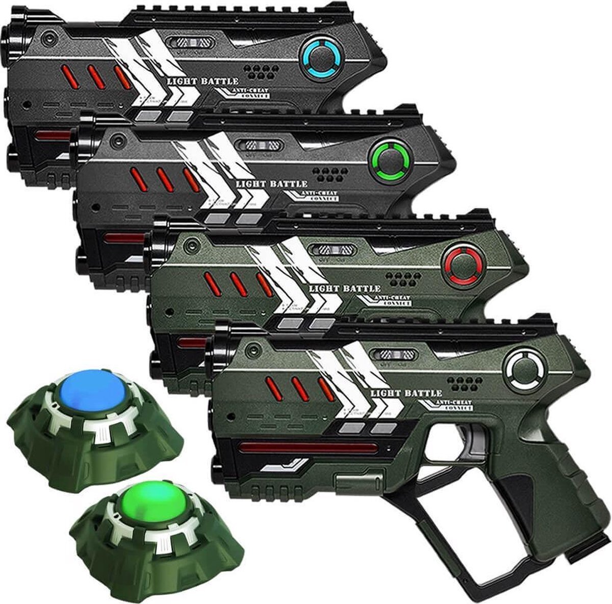 Light Battle Connect Lasergame Set - Metallic Groen/Grijs - 4 Laserguns + 2 Targets