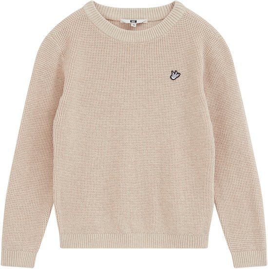 WE Fashion Jongens gebreide trui met structuur en embroidery - Beige - Maat 134/140