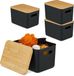 Merkloos Relaxdays Set van 4 kunststof opbergdozen met deksel, bamboe, met handgrepen, 16 x 26 x 17,5 cm, zwart