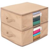 Opbergtas voor kleding met ceder inzetstuk om te beschermen tegen motten, vocht, vuil, stof enz. - Set van 2 zakken voor kleding, truien, beddengoed, deken, blouses en meer - Opbergtas voor onder het