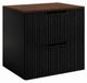 3xE living Meuble de salle de bain Suspendu sous lavabo 60 cm, 2 tiroirs, Noir + Plan de travail Noyer Chêne
