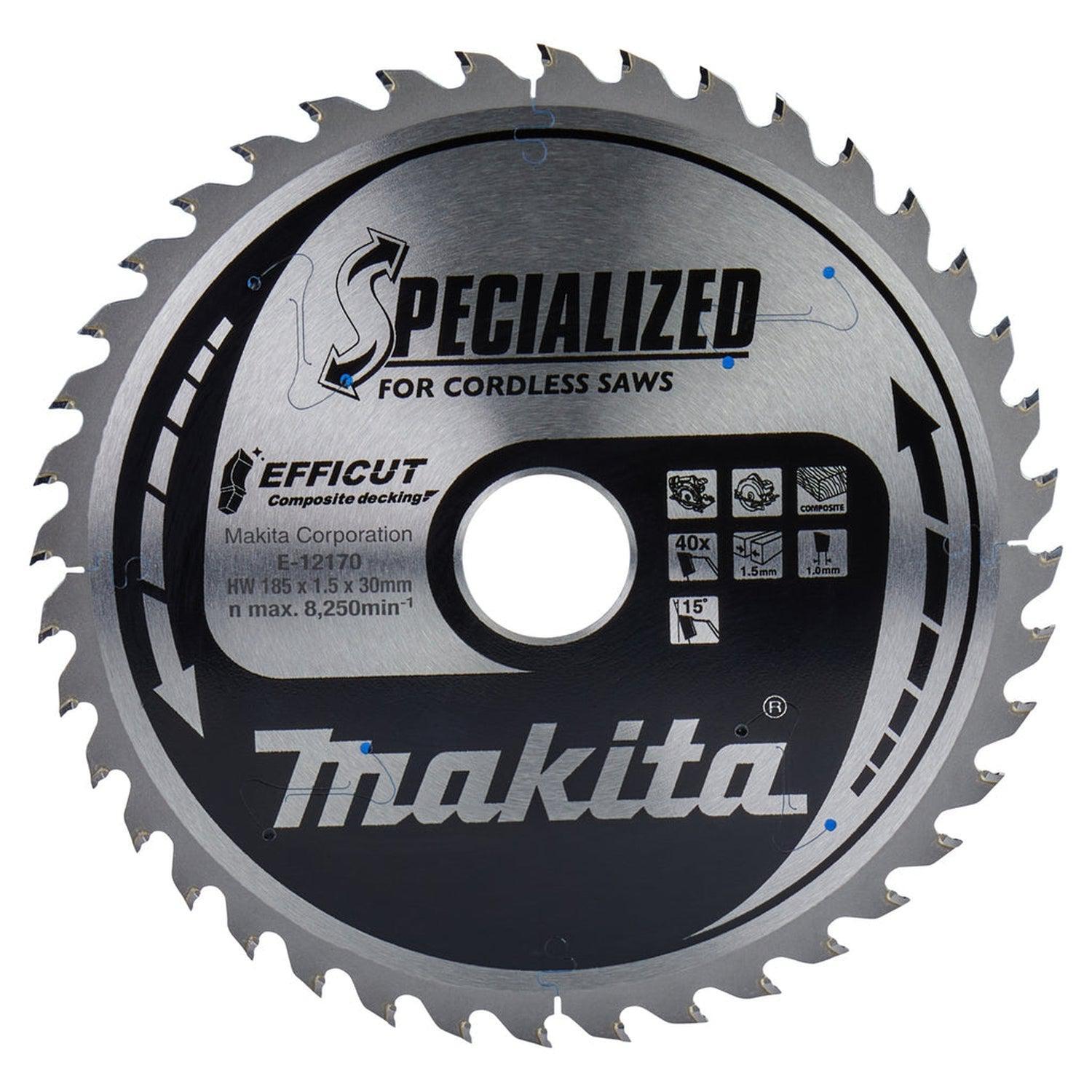 Makita E-12170 Cirkelzaagblad voor WPC | Efficut | Ø 185mm Asgat 30mm 40T