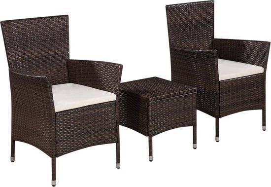 The Living Store Tuinmeubelset - Poly Rattan - Bruin - 2 Stoelen + 1 Salontafel