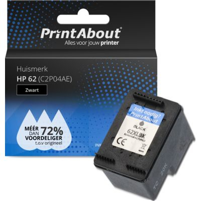 PrintAbout Huismerk HP 62 (C2P04AE) Inktcartridge Zwart