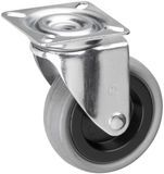 Metafranc Zwenkwiel Ø 75 mm - 60 x 60 mm plaat - rubber wiel - zacht loopvlak - glijlager - draagvermogen 60 kg
