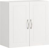 SoBuy Wandkast met 2 Deuren – Wit 60x60x30cm, FRG231-W – Houten Opbergkast met Verstelbare Plank – voor Badkamer, Keuken