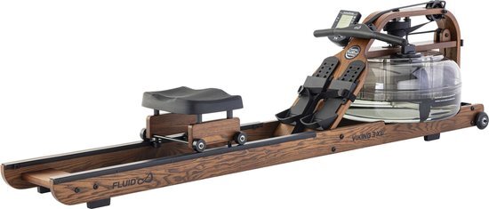 Fluid Rower Viking 3 XL Roeitrainer - Roeimachine met 10 weerstanden - Hartslagmeter - Waterweerstand - Roeiapparaat voor thuis - Kleur: walnoot