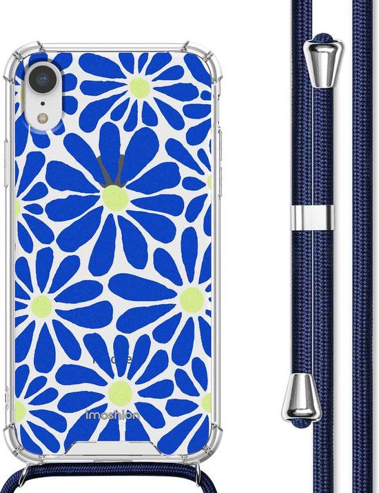 iMoshion Hoesje iPhone XR - Cobalt Blue Flowers Connect - Back Cover met Koord