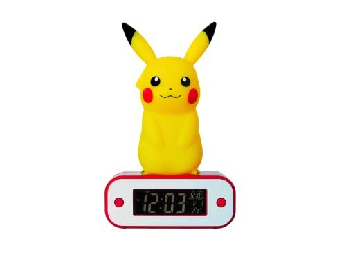 Teknofun - Officiële Pokemon-licentie - Pikachu Light Alarm Clock - Geel, Rood en Wit - Werkt met batterijen (3x AAA) of USB (kabel meegeleverd) - Voor kinderen, verzamelaars - Vanaf 6 jaar - 811359