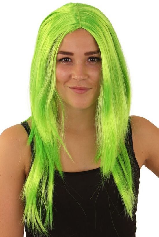 Feestbeest.nl Pruik standaard lang fluor groen