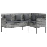 VidaXL Loungebank met kussens L-vormig poly rattan grijs