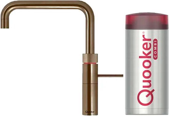 Quooker NL Fusion Square keukenkraan koud, warm en kokend water met COMBI reservoir messing patina 22FSPTN