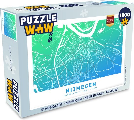 MuchoWow Puzzel Stadskaart - Nijmegen - Nederland - Blauw - Legpuzzel - Puzzel 1000 stukjes volwassenen - Plattegrond