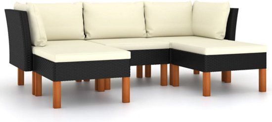 vidaXL 5-delige Loungeset met kussens poly rattan zwart