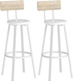 HOMCOM Set van 2 barkrukken met rugleuning, 75,5 cm, natuurlijk en wit hout