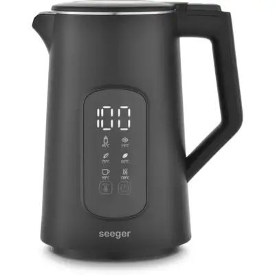 Seeger Digitale Waterkoker met Temperatuurregeling - 1.7L - Touch Screen - BPA-vrij - Dubbelwandig - Zwart