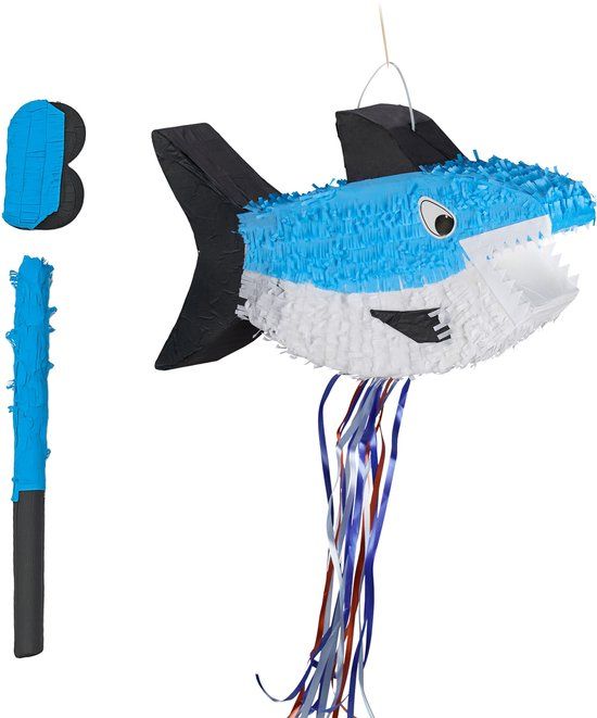 Relaxdays Piñata haai met stok en blinddoek