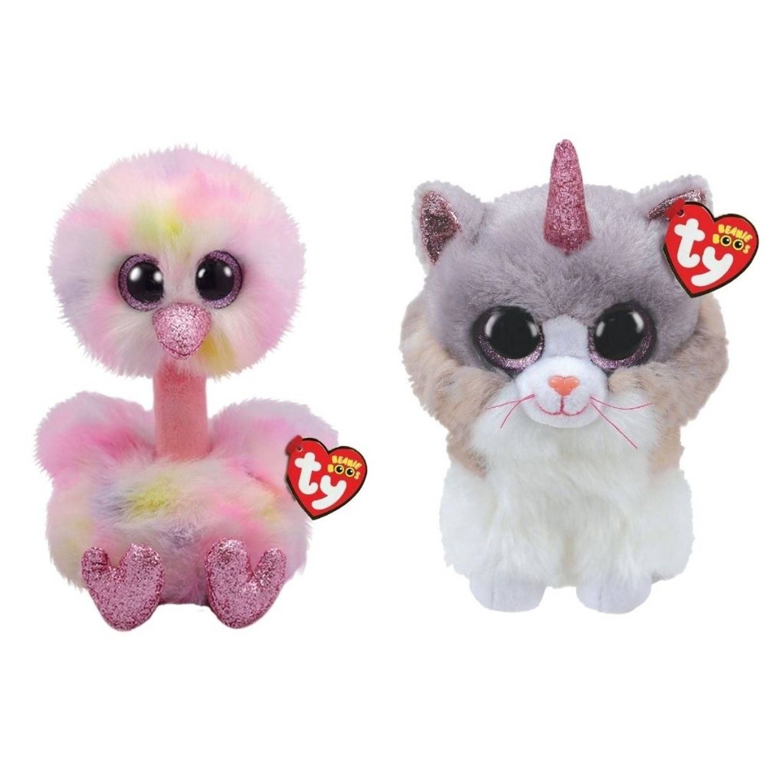 TY - Knuffel - Beanie Buddy - Avery Ostrich & Asher Cat - Meerkleurig