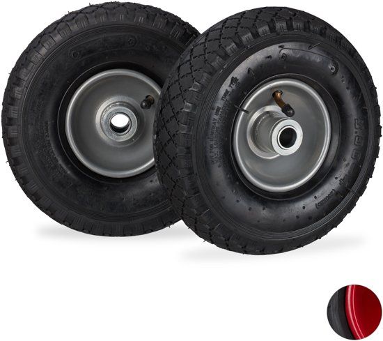 Relaxdays Steekwagenwiel 3.00-4 - Luchtband Steekwagen - 360x85 mm Reserve Band - 2 Stuks Zwart-grijs