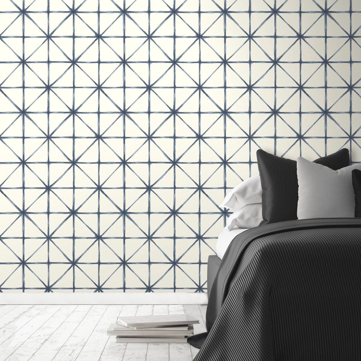 RoomMates - Modern Abstract Peel and Stick Wallpaper - White and Blue - 52.07 cm x 502.9 cm