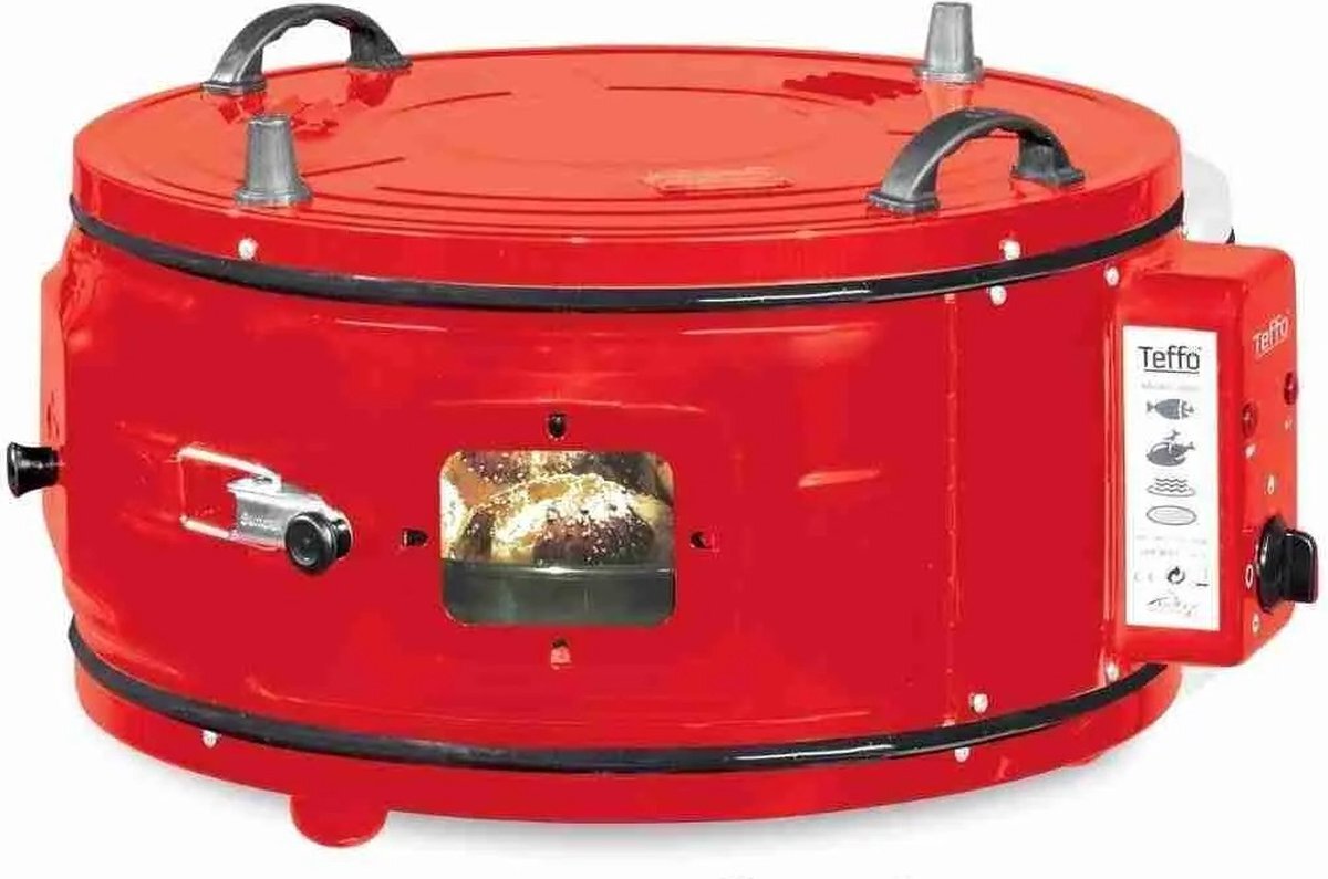 Teffo XXL ronde elektrische oven - dubbel - vrijstaand - thermostaat - 35 liter - rood