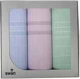 Swan Debby 3 stuks Dames zakdoeken - Cadeauverpakking stoffen zakdoeken vrouwen - blauw, paars en groen / 35x35