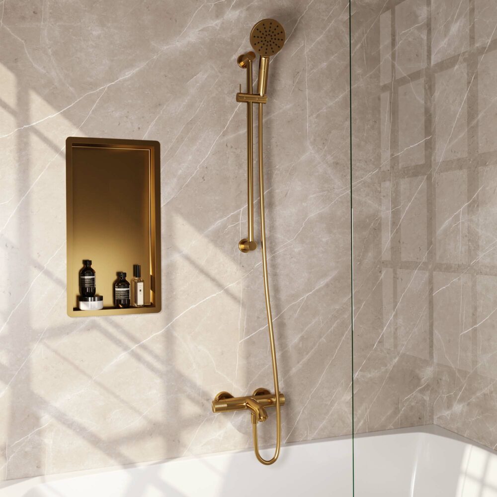 Brauer Brauer Gold Carving opbouw baddouche met glijstang en ronde handdouche goud