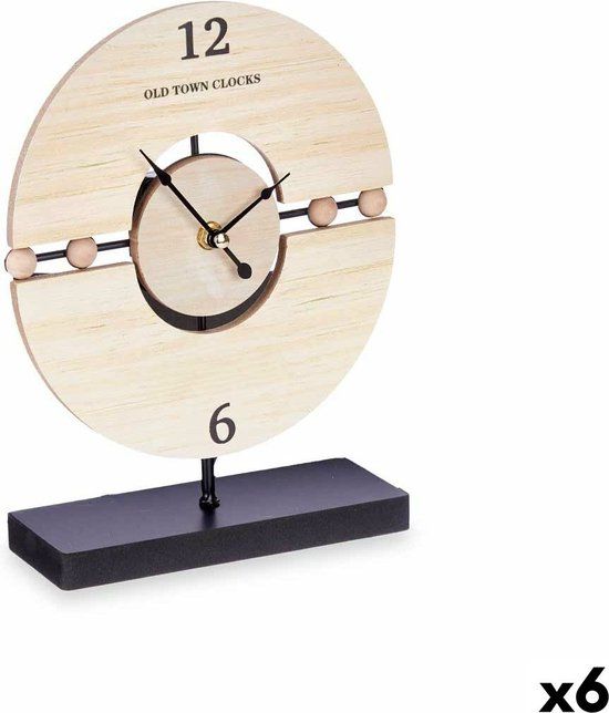 Bordsklocka Ballen Zwart Metaal Hout MDF 20,5 x 26,5 x 7 cm (6 Stuks)