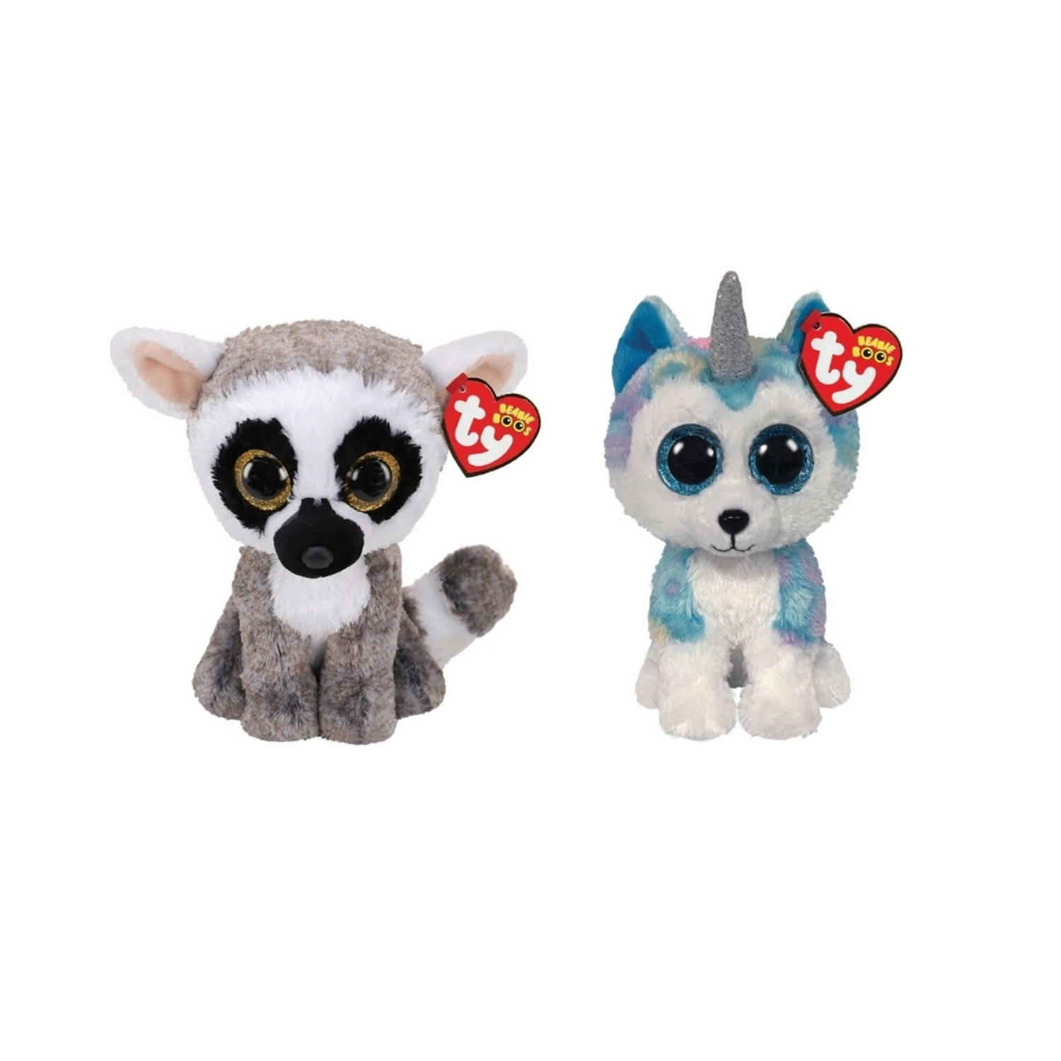 TY - Knuffel - Beanie Boo's - Linus Lemur & Helena Husky