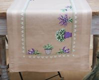 Vervaco Tafelloper Lavendel borduren (pakket) - 40 x 100 cm - Donker beige