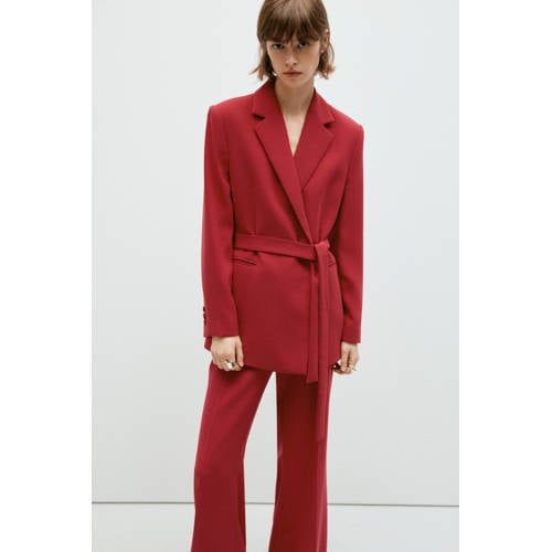 Mango Rood Double Breasted Blazer Met Ceintuur