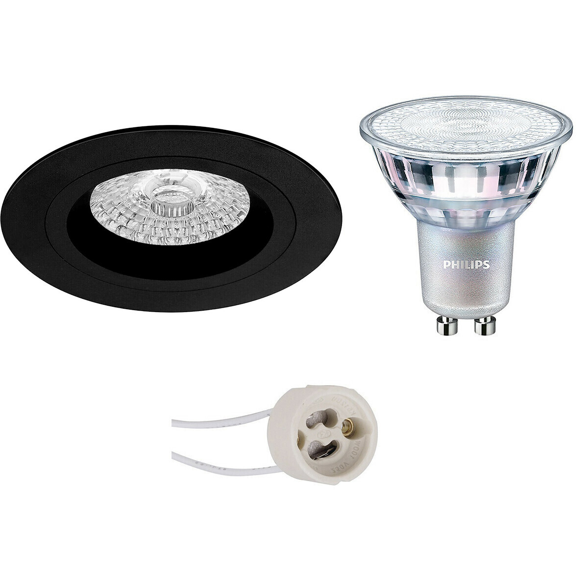 BES LED LED Spot Set - Pragmi Rodos Pro - GU10 Fitting - Inbouw Rond - Mat Zwart - Ø93mm - Philips - MASTER 927 36D VLE - 4.9W - Warm Wit 2200K-2700K - DimTone Dimbaar