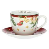 THUN - Ontbijtmok met schotel van porselein, 650 cc, collectie kerstverrassingen