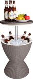 Merkloos Relaxdays bijzet-/statafel met koelfunctie, 30 L, Cool Bar, HxØ: 57x48,5 cm, hoogteverstelbaar, rattanlook, beige