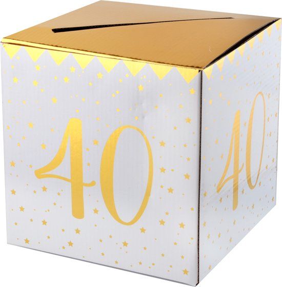 Santex Verjaardag enveloppendoos - leeftijd 40 jaar - wit/goud - karton - 20 x 20 cm