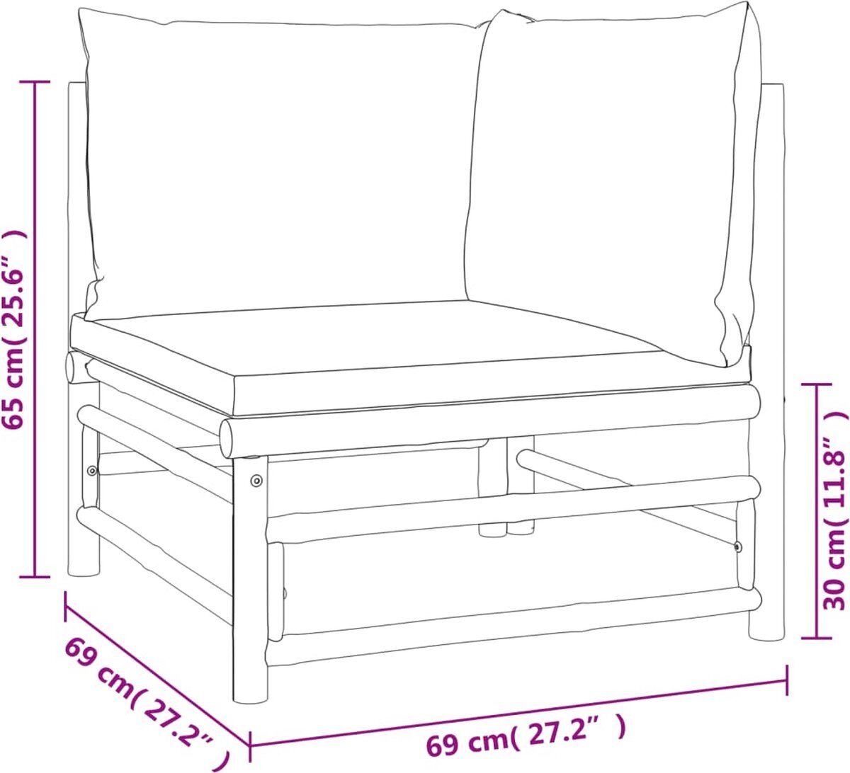 vidaXL 6-delige Loungeset met kussens bamboe taupe