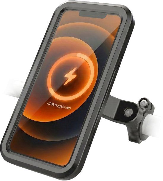 R2B Fietstelefoonhouder met externe batterij 5000 mAh, smartphonehouder fiets waterdicht met draadloos opladen voor motorfiets, scooter en e-bike
