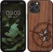 kwmobile telefoonhoesje geschikt voor Apple iPhone 12 / iPhone 12 Pro - Houten hoesje met bumper - Donkerbruin Parelmoer kompas design