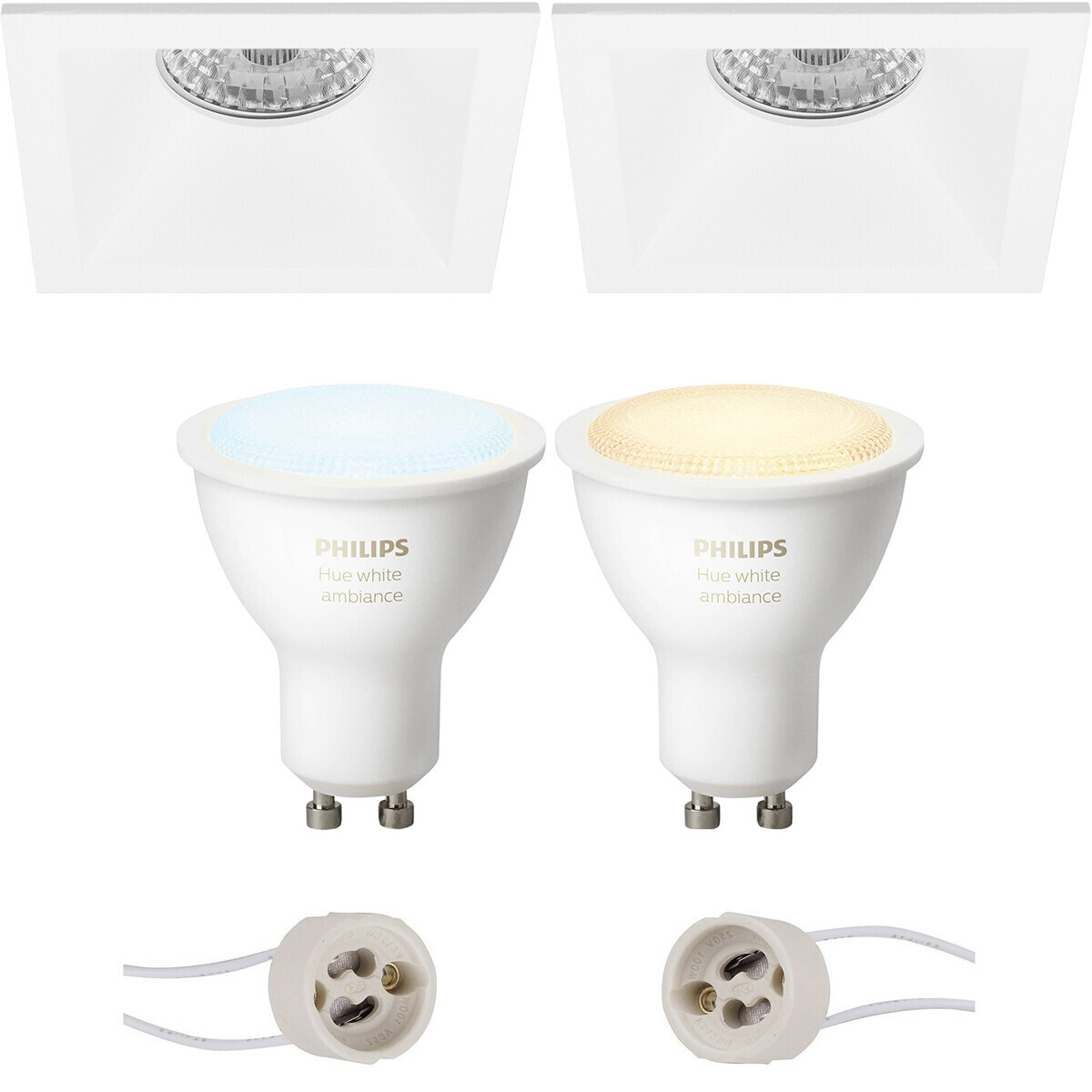 BES LED Pragmi Pollon Pro - Inbouw Vierkant - Mat Wit - Verdiept - 82mm - Philips Hue - LED Spot Set GU10 - White Ambiance - Bluetooth