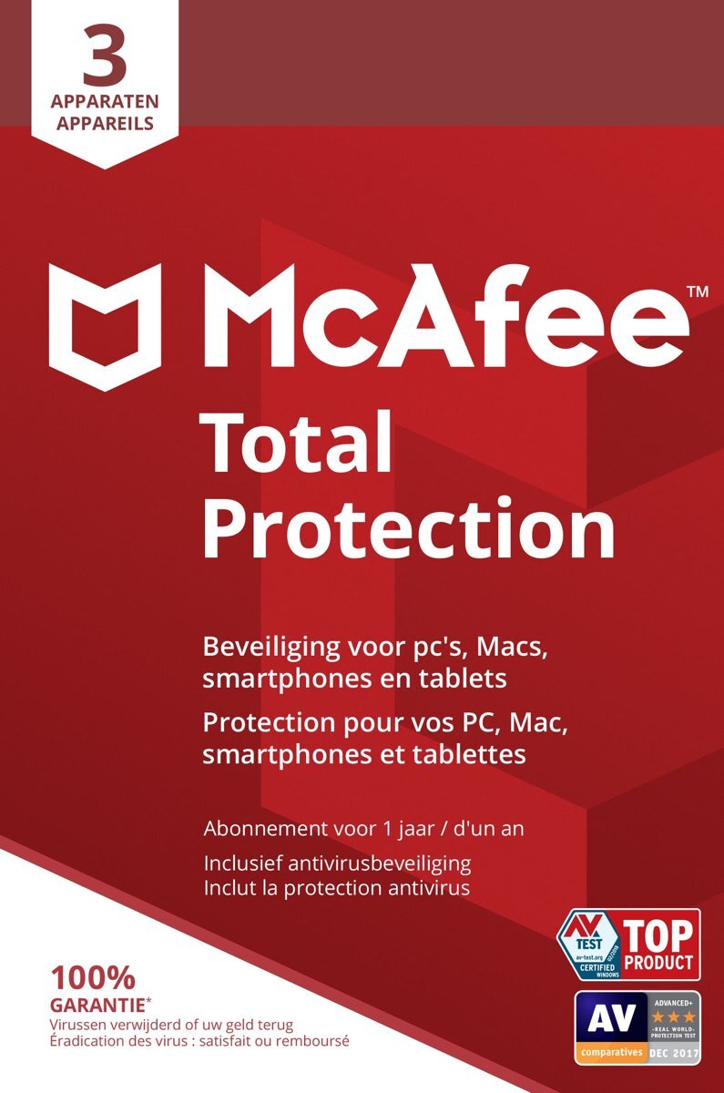McAfee Total Protection - Multi-Device - 3 Apparaten - 1 Jaar - Nederlands - Windows / Mac Download