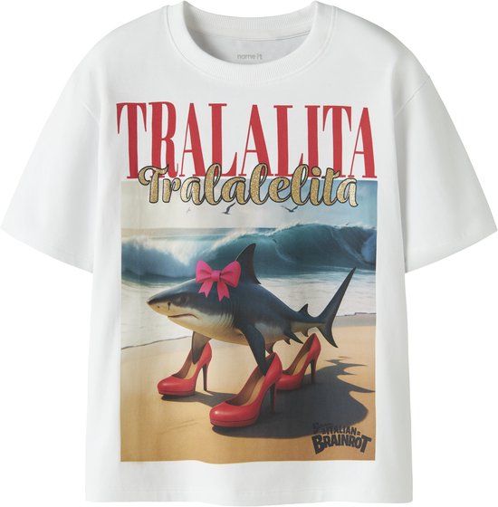NAME IT NKFADESSA BRAINR SS NREG TOP LNOOS VDE T-shirt Meisjes Maat 116 Katoen Wit