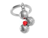 METALMORPHOSE - Sleutelhanger met zilveren petanqueballen en rood varken - MTM141