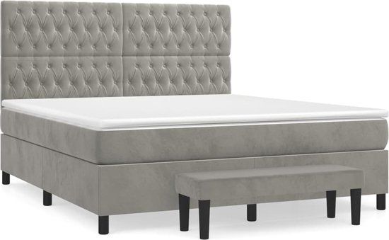 vidaXL Boxspring met matras fluweel lichtgrijs 180x200 cm