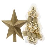Boules de Noël set 17x pièces 3 cm - or - plastique - avec étoile sommet 19 cm