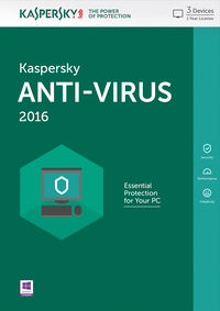 Kaspersky Anti-Virus 2016 | 3 Apparaten | 1 Jaar | DVD