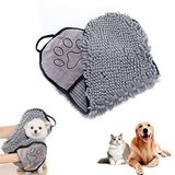 CATTY Huisdier handdoek, super absorberende huisdierhanddoek, hondenhanddoek, microvezel hondenhanddoek, huisdierbadhanddoek, voor katten en honden, duurzaam, sneldrogend, machinewasbaar, dik, grijs